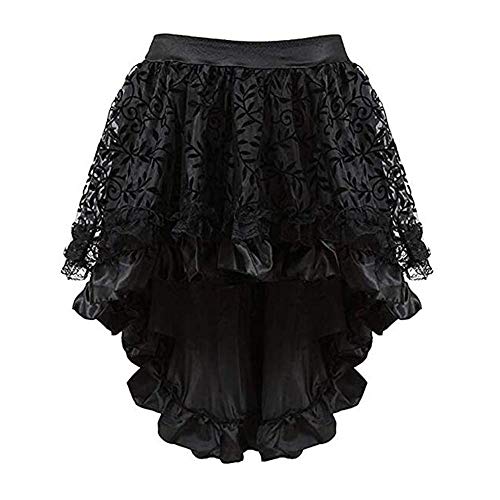 MOONIGHT Women's Steampunk Midi Skirt for Women Tulle Multi Layered High Low Outfits Party Steampunk Skirt Costumes Black steampunk buy now online