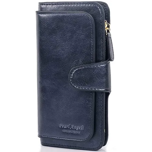 Pearl Angeli RFID Blocking Ladies Soft Vegan Leather Purse Large Tri-fold Womens Wallet with Card Holder (Royal Blue) steampunk buy now online