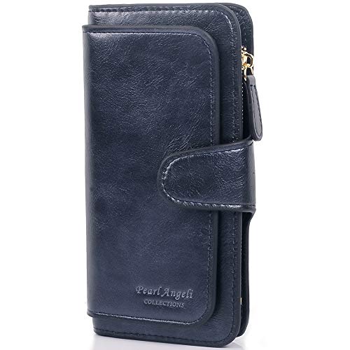 Pearl Angeli RFID Blocking Ladies Soft Vegan Leather Purse Large Tri-fold Womens Wallet with Card Holder (Royal Blue) steampunk buy now online