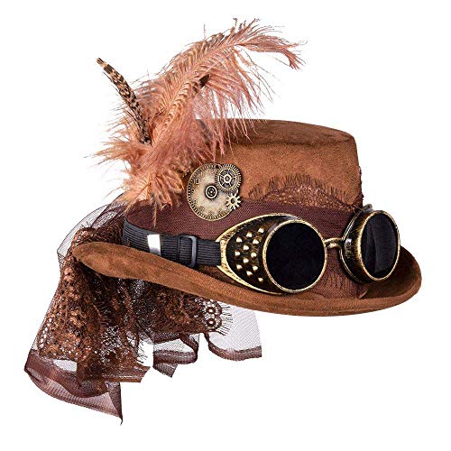 Boland 10235880 54562 Specspunk Deluxe Hat with Glasses, Brown, Steampunk, Headwear, Theme Party, Carnival steampunk buy now online
