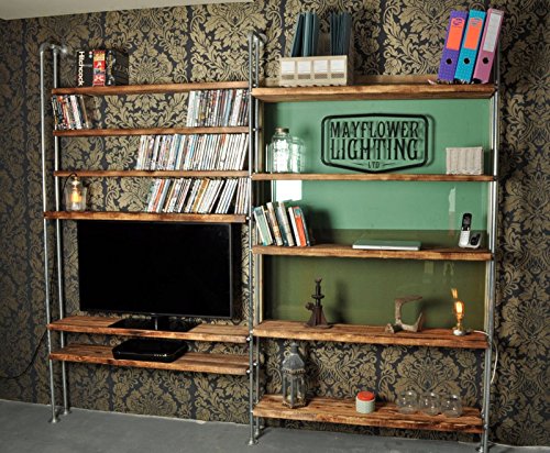 Mayflower Industrial Style Shelf Unit. 20% VAT inc. Vintage Steampunk Pipe Book Media TV (8 Shelves - H 1200mm x W 2100mm (230mm deep)) steampunk buy now online