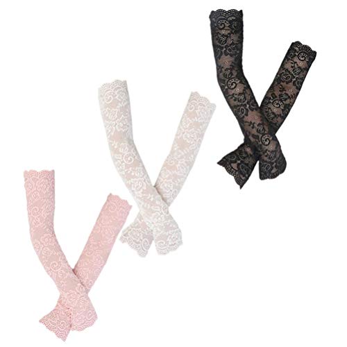 Amosfun 3 Pairs Women Girls Summer UV Protection Arm Sleeves Crochet Flowers Lace Warmer Jacquard Scar Cover Long Fingerless Driving Gloves steampunk buy now online