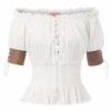 Belle Poque Women's Gothic Lace-Up Front Smocked Waist Off Shoulder Tops White Size XL steampunk buy now online