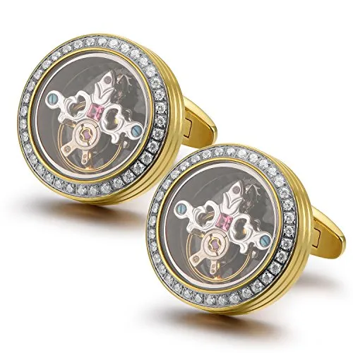 Dich Creat Stainless Steel Rhodium Emboss Tourbillon movement Cufflinks/Swarovski Crystals Inlay steampunk buy now online