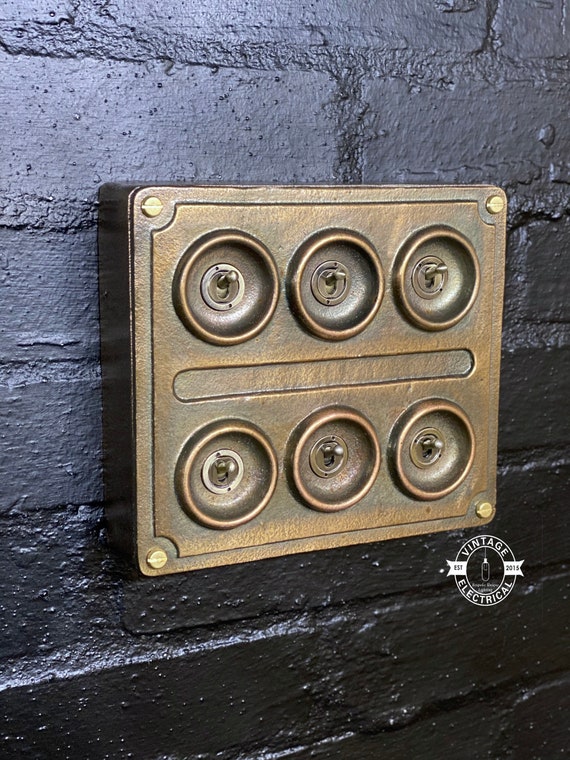 6 Gang 2 Way Bronze Solid Cast Metal Light Switch Industrial - BS EN Approved Vintage Crabtree 1950’s Style by VintageElectrical steampunk buy now online