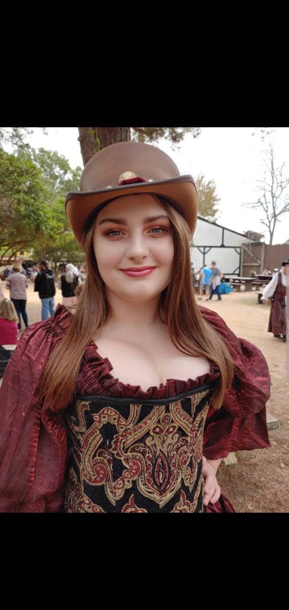 Burgundy and Black Corset Costume, Renaissance, Pirate, Steampunk, Peasant Blouse, Shirt, Chemise, Victorian, Western by SilverLeafCostumes steampunk buy now online