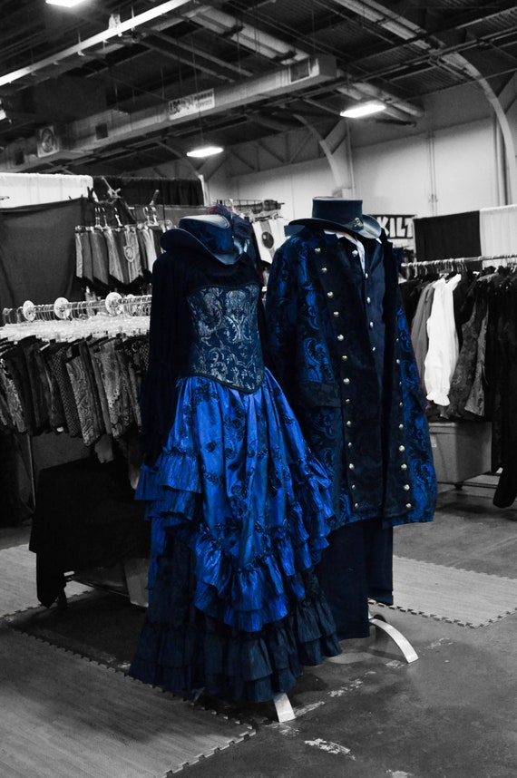 Royal Blue Pirate Ballgown, Pirate Dress, Victorian, Vampire Ballgown, Renaissance Corset, Halloween, Steampunk Wedding, Masquerade by SilverLeafCostumes steampunk buy now online