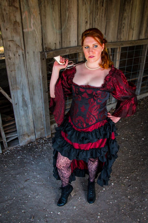 Saloon Girl Burgundy and Black Corset, Steampunk, Victorian Corset, Wild West, Renaissance, Pirate, Costume, Western, Steel Boned, by SilverLeafCostumes steampunk buy now online