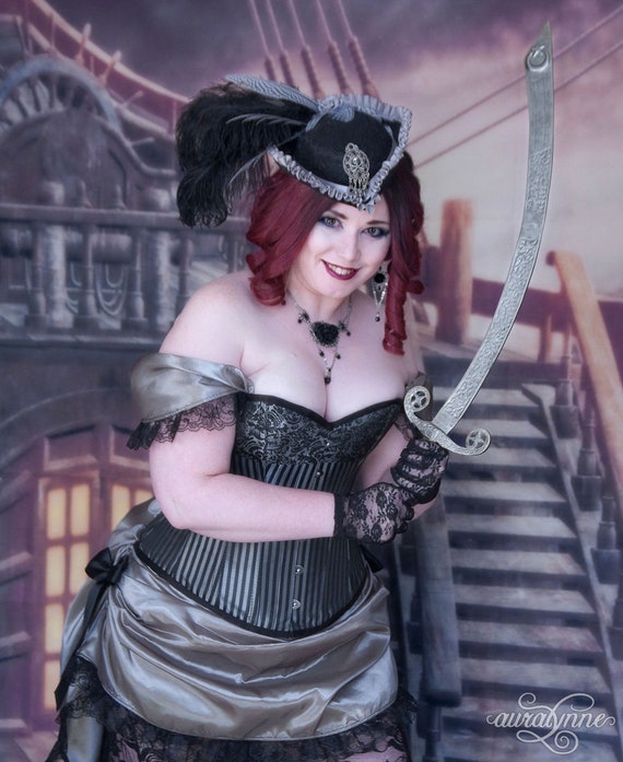 Silver Pirate Costume | Lady Buccaneer | Plus Size Steampunk Costume, Corset Dress, Pirate Cosplay, Sexy Costume, Plus Size Pirate Costume by auralynne steampunk buy now online