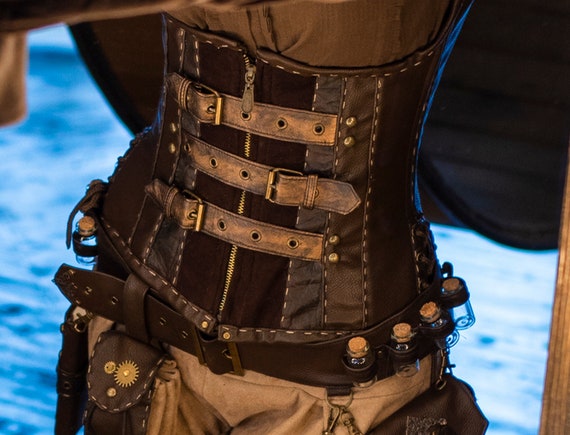 Steampunk brown corsage / corset with straps by AkimaLoft steampunk buy now online
