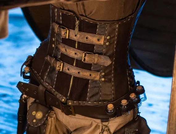 Steampunk brown corsage / corset with straps by AkimaLoft steampunk buy now online Steampunk brown corsage / corset with straps by AkimaLoft steampunk buy now online