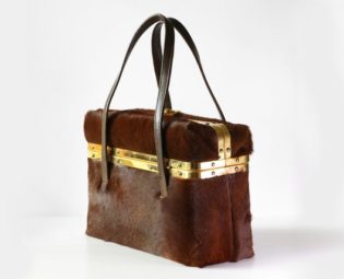 UNIQUE VINTAGE BAG / calf leather handbag / brown fur / calf hide / calf hair / 50s by LaPuceLazuli steampunk buy now online
