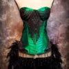 XL - GREEN FAIRY Steampunk Dress Saloon Girl Black Vintage Movie Burlesque Costume w/ Feather Train by olgaitaly steampunk buy now online XL - GREEN FAIRY Steampunk Dress Saloon Girl Black Vintage Movie Burlesque Costume w/ Feather Train by olgaitaly steampunk buy now online