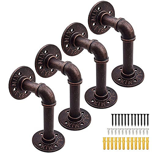 YAUNGEL 4PCS Pipe Shelving Brackets, Industrial Pipe Shelves Vintage Wall Mounted Floating Shelves for Book Home Decoration Photo Frame - Red Bronze 15 * 8CM steampunk buy now online