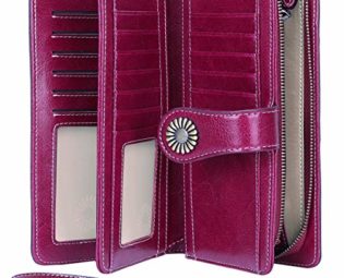 TEUEN Ladies Leather Purse Large Capacity Womens Wallets RFID Blocking with Wrist Strap 26 Card Slots, Ladies Purse Wallet with Zip Pocket Coins Compartment Leather Purses for Women (Purple) steampunk buy now online