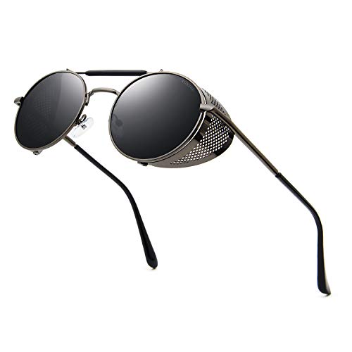 Ronsou Steampunk Style Round Vintage Sunglasses Retro Eyewear UV400 Protection Matel Frame grey&grey steampunk buy now online