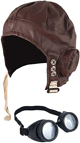 RARA® Grandpa's Great Escape Hat, Aviator Goggles Biggles Steampunk Pilot Fancy Dress Accessories 2 Piece Set steampunk buy now online