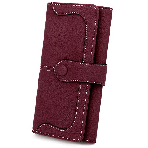 UTO Women RFID Long Bifold Wallet 18 Card Slots Card Holder 5.5" Phone Pocket Vegan Leather Dark Purple steampunk buy now online