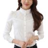 Womens Chiffon Vintage Stand Collar Button Down Shirt Long Sleeve Lace Blouse with Stretch White steampunk buy now online
