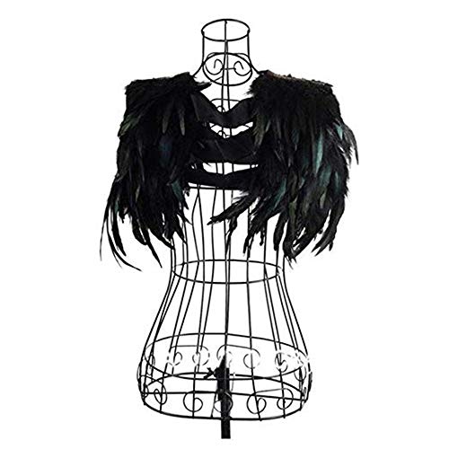 Newest Fashion Black Feather Sewing Trimming Collar Shoulder Peacock Shawls Fringe Evening Dress Angel Wings Cocktail Dress(Size: One size) steampunk buy now online