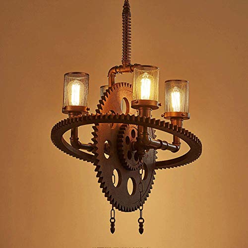 ZZYJYALG Industrial LOFT Water Pipe Chandelier Retro Steampunk Wrought Iron Hanging Lamp Antique Restaurant Coffee Store Decoration Droplights Creative Gear Pendant Hanging Lights (Size : 4-Lights) steampunk buy now online