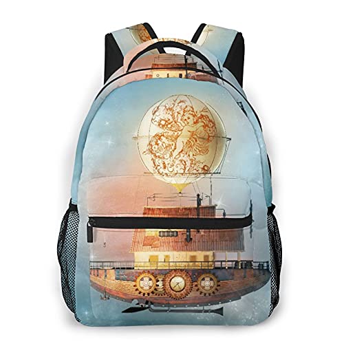 Travel Laptop Backpack,Fantasy Steampunk Airship Flies In A Starry Sky,Large Business Water Resistant Anti Theft Computer Daypack Slim Durable College School Bookbag steampunk buy now online