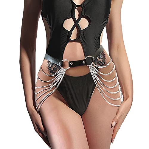 Women Waist Belt with Chain Punk Gothic Faux Leather Waist Belt Fashion Sexy Adjustable Belt for Halloween Black 100 cm steampunk buy now online