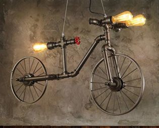 Retro Industrial Iron Water Pipe Steampunk Three Heads Cycling Shape Chandelier Vintage Creative Two Iron Wheel Pendant Lights Restaurant Kitchen Dining Room Farmhouse Bar Lighting Fixtures steampunk buy now online