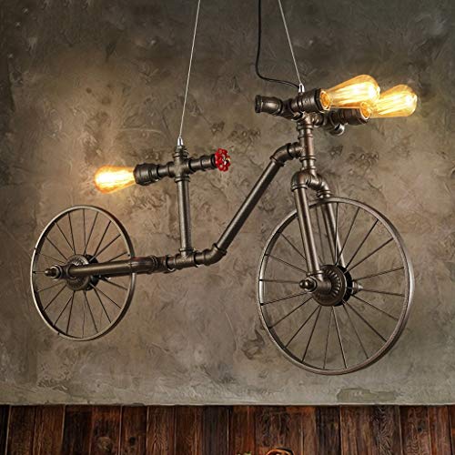 Retro Industrial Iron Water Pipe Steampunk Three Heads Cycling Shape Chandelier Vintage Creative Two Iron Wheel Pendant Lights Restaurant Kitchen Dining Room Farmhouse Bar Lighting Fixtures steampunk buy now online