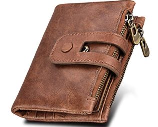 Girl Mens' Wallet RFID Blocking Genuine Leather Credit Card Holder Wallet/Large Zip Coin Pocket Purse (Brown/A) steampunk buy now online