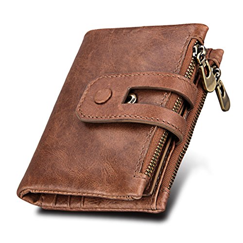Girl Mens' Wallet RFID Blocking Genuine Leather Credit Card Holder Wallet/Large Zip Coin Pocket Purse (Brown/A) steampunk buy now online