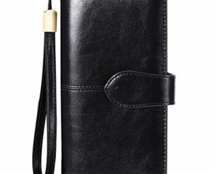 Ladies Leather Purse Large Capacity Women’s RFID Blocking Wallet with 26 Credit Card Slots, Women Clutch Long Purse with Zipper Pocket and Wrist Straps (Black) steampunk buy now online