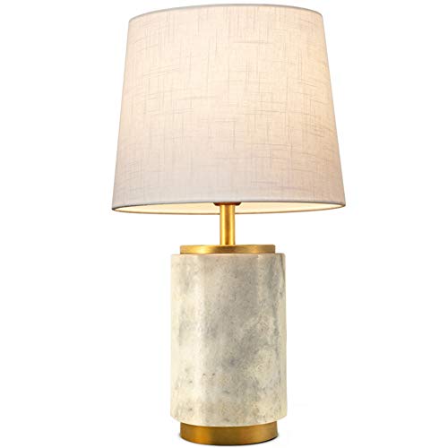 Desk Lamp Modern Simple Creative Hotel Style Lighting Study Office Bedroom Bedside Reading Lamp Off-White Fabric Shade Marble Base Cylindrical Table Lamp E27 Light with Button Switch steampunk buy now online