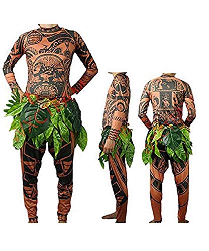Maui Tattoo T-Shirt Pants Halloween Adult Men Women Cosplay Costume with Leaf Skirt - - XL steampunk buy now online