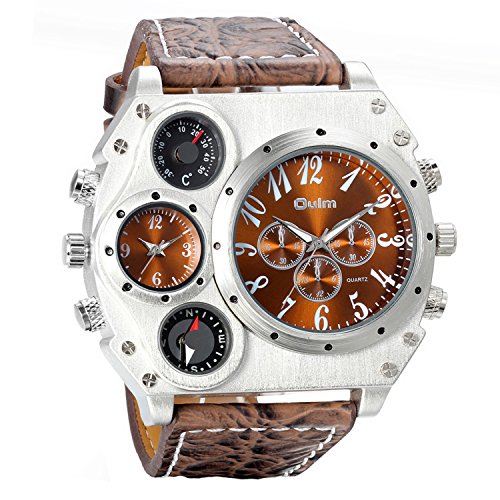 Avaner Mens Big Face Military Wrist Watch Analog Quartz Unique Cool Sport Watch PU Leather Strap Two Time Zone Display with Decorative Compass Thermometer Dial steampunk buy now online