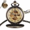 DFBGL Pocket Watch Steampunk Bronze Automatic Mechanical Self Wind Pocket Watch Fob Chain Hollow Smooth Case Antique Pendant Men Women steampunk buy now online
