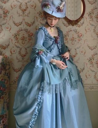 Forget-me-not Blue Marie Antoinette Dress, Victorian inspired rococo Baroque costume dress Parisian Wedding Shoes by MiniDonuts steampunk buy now online