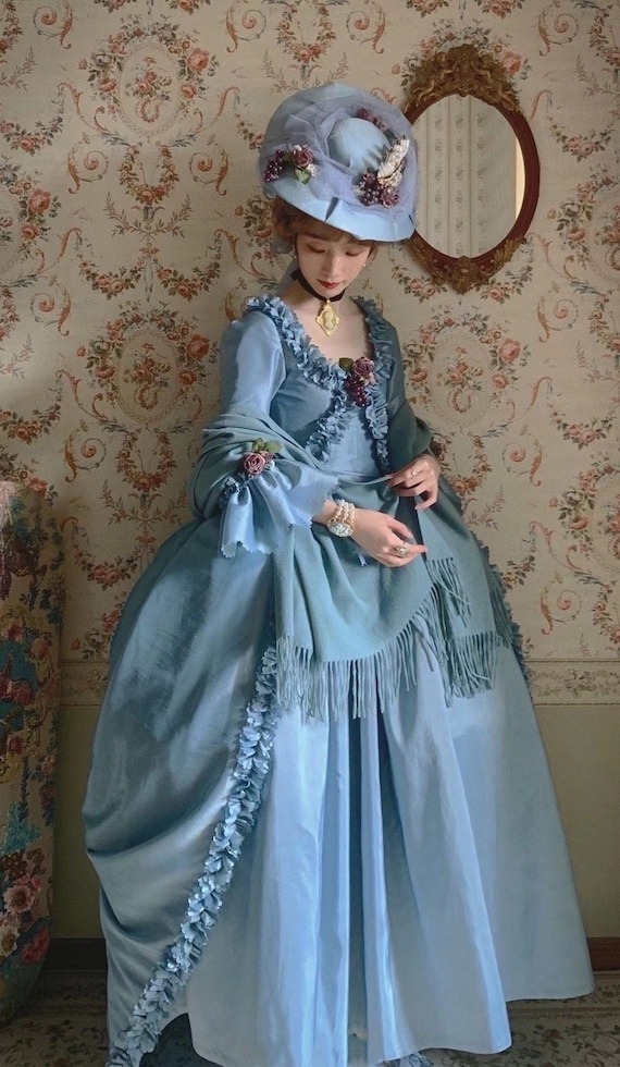 Forget-me-not Blue Marie Antoinette Dress, Victorian inspired rococo Baroque costume dress Parisian Wedding Shoes by MiniDonuts steampunk buy now online