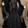 In stock XLarge- Special Edition Animal Print Black Gothic Gwendolyn Medieval or Renaissance Wedding Gown Velvet and Lace by RomanticThreads steampunk buy now online