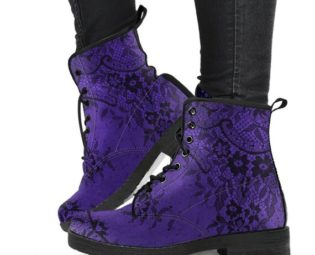 Purple and Black Lace Vegan leather Combat Boots - Vegan Leather Purple Goth Boots (REG26) by VictorianandSteampnk steampunk buy now online