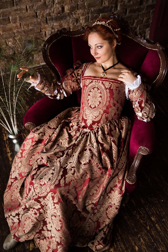 Red and Gold Renaissance Dress, One of a Kind 1550s Renaissance Gown by FiorentinaCostuming steampunk buy now online