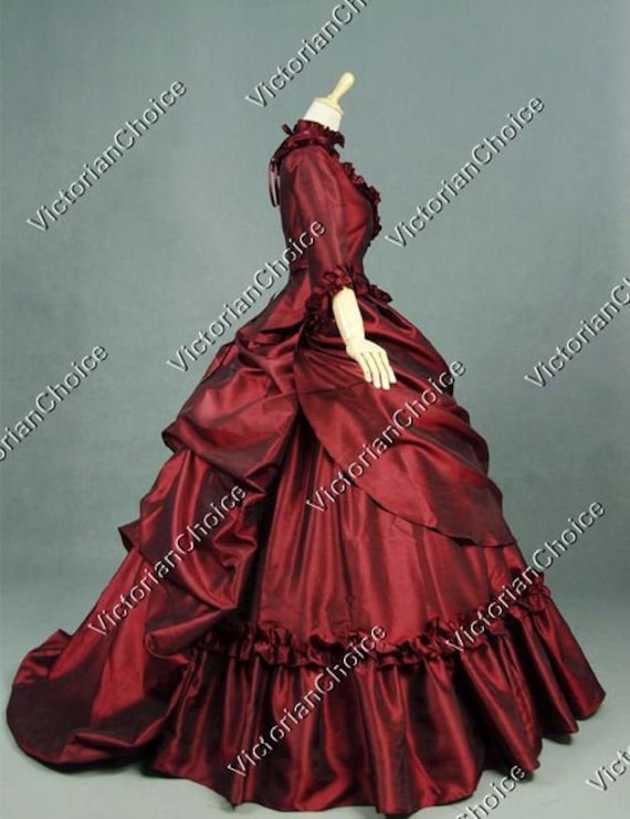 Victorian 5PC Bustle Dress, Victorian Taffeta Christmas Holiday Ball Gown, Historical Holiday Dress, Christmas Party Masquerade Gown by VictorianChoice steampunk buy now online