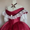 Victorian Prom Dress, Victorian ball gown, burgundy satin, white Lace and Velvet ribbon with Bertha. Model "Giorgia" 1860 by SecretTimes steampunk buy now online