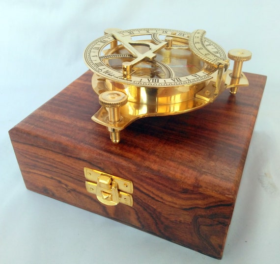 Vintage Sundial Compass Tripod Base Brass Vintage Maritime Navigation with Wooden Box Christmas Present Gift by KohinoorArtGallery steampunk buy now online