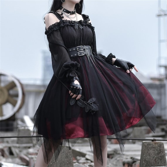 Women Lolita Gothic Dress Girl Ruffle Mesh Puff Sleeve Steampunk Cosplay Irregular Black Vintage Dresses Fashion by YMYOUMU steampunk buy now online
