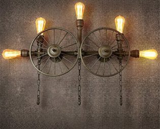 Industrial Vintage Wall Lights Iron Art Car Wheel Water Pipe Wall Lamp Retro E27 40W Max For Restaurant, Cafe, Bar, Kitchen,Bedroom steampunk buy now online