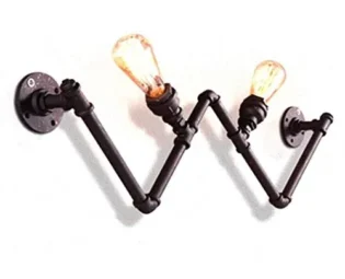 MQW Vintage Industrial Wall Lamp Rustic Water Pipe Wall Lamp Steampunk Wall Light Creative W Shape 2 Flames,Black,A steampunk buy now online