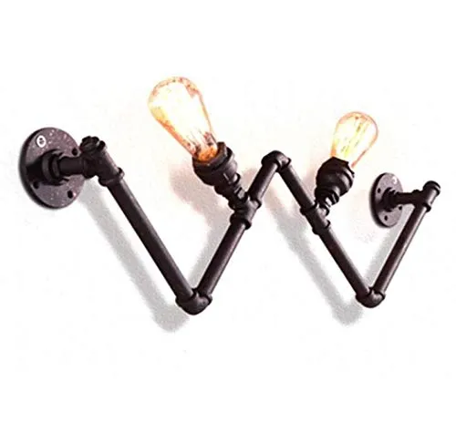 MQW Vintage Industrial Wall Lamp Rustic Water Pipe Wall Lamp Steampunk Wall Light Creative W Shape 2 Flames,Black,A steampunk buy now online