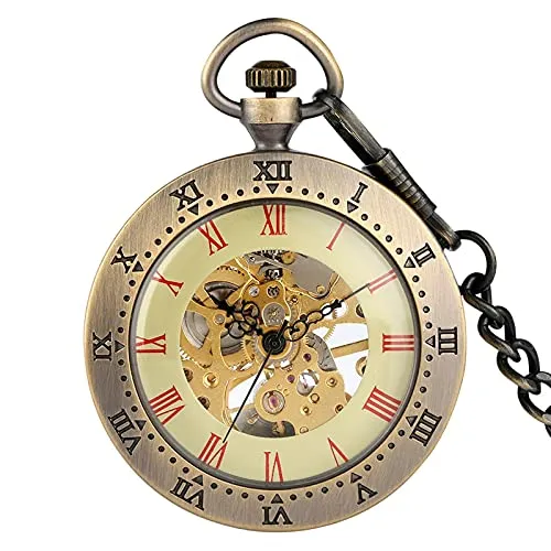 Gentleman Pocket Watch, Pocket watch,Retro Roman numeral display open face manual mechanical pocket watch (Color : Bronze) steampunk buy now online