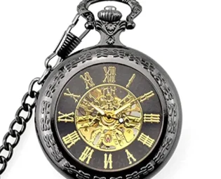 Gentleman Pocket Watch, Pocket watch,Retro mechanical skeleton men's steampunk pocket watch (Color : Black) steampunk buy now online